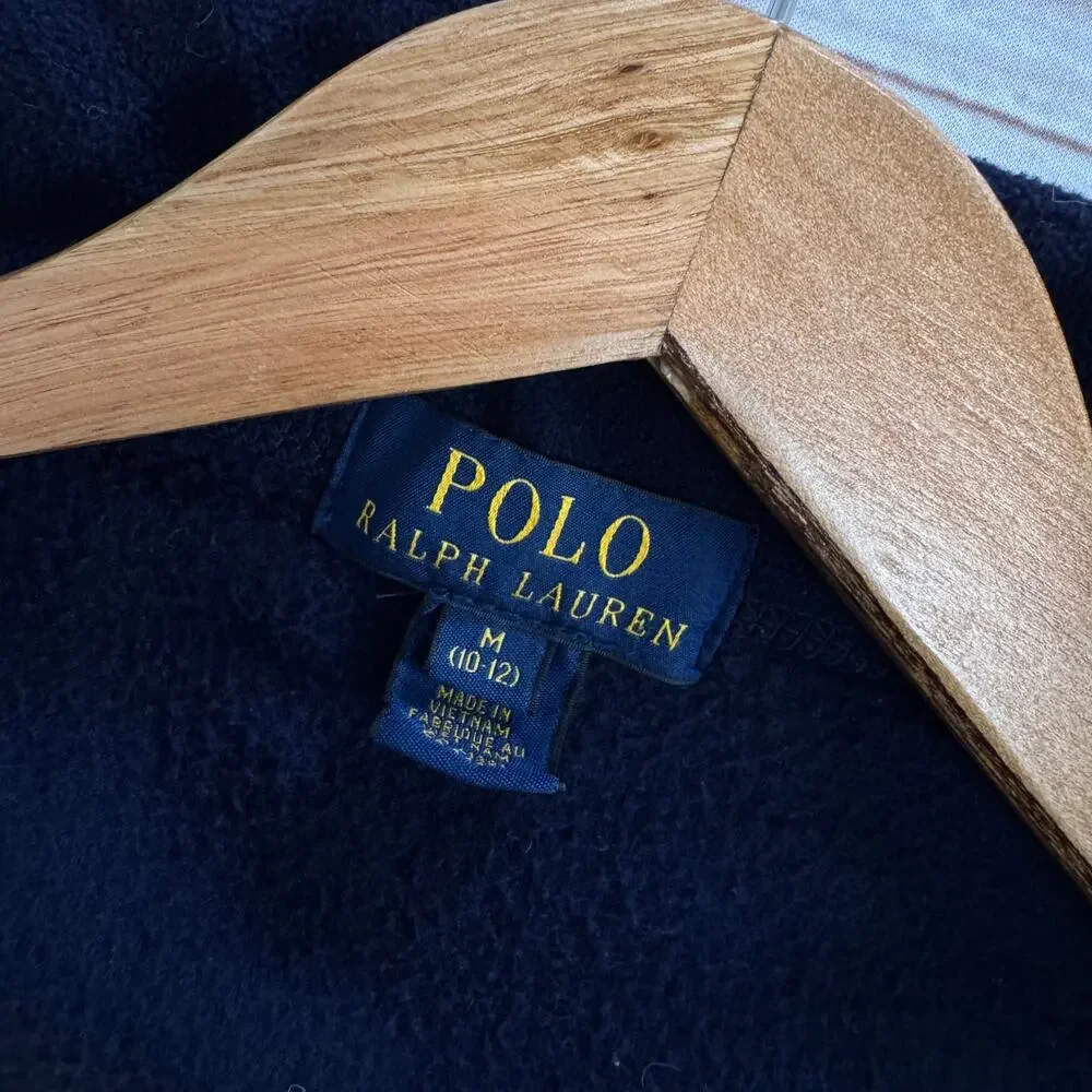 Polo Ralph Lauren Boys Size M (10-12) Full Zip Fleece Jacket Navy Red Trim